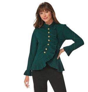 The Pyramid Collection Fine Frill Pleated Ruffle Whimsigoth Jacket Green 2X NEW